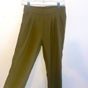 Forest Green slacks, stretchy waistband, skinny ankle.